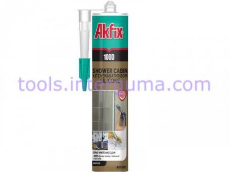 Силікон санітарний для душових кабін Akfix 100D білий 280мл / 340 г