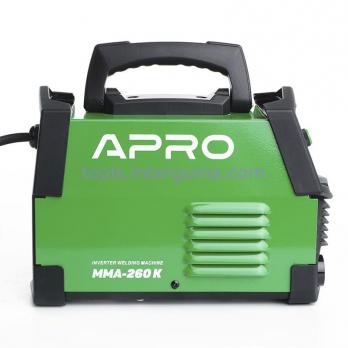 Зварювальний апарат інверторний APRO MMA-260 K, ел.4мм, + набір кабелів, кейс (894502)